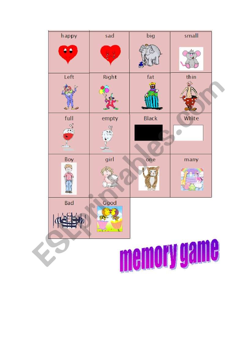 A memory Game worksheet