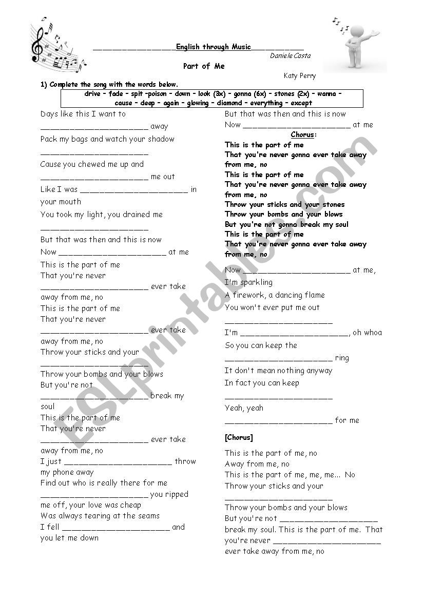 Part Of Me - Katy Perry (Worksheet)