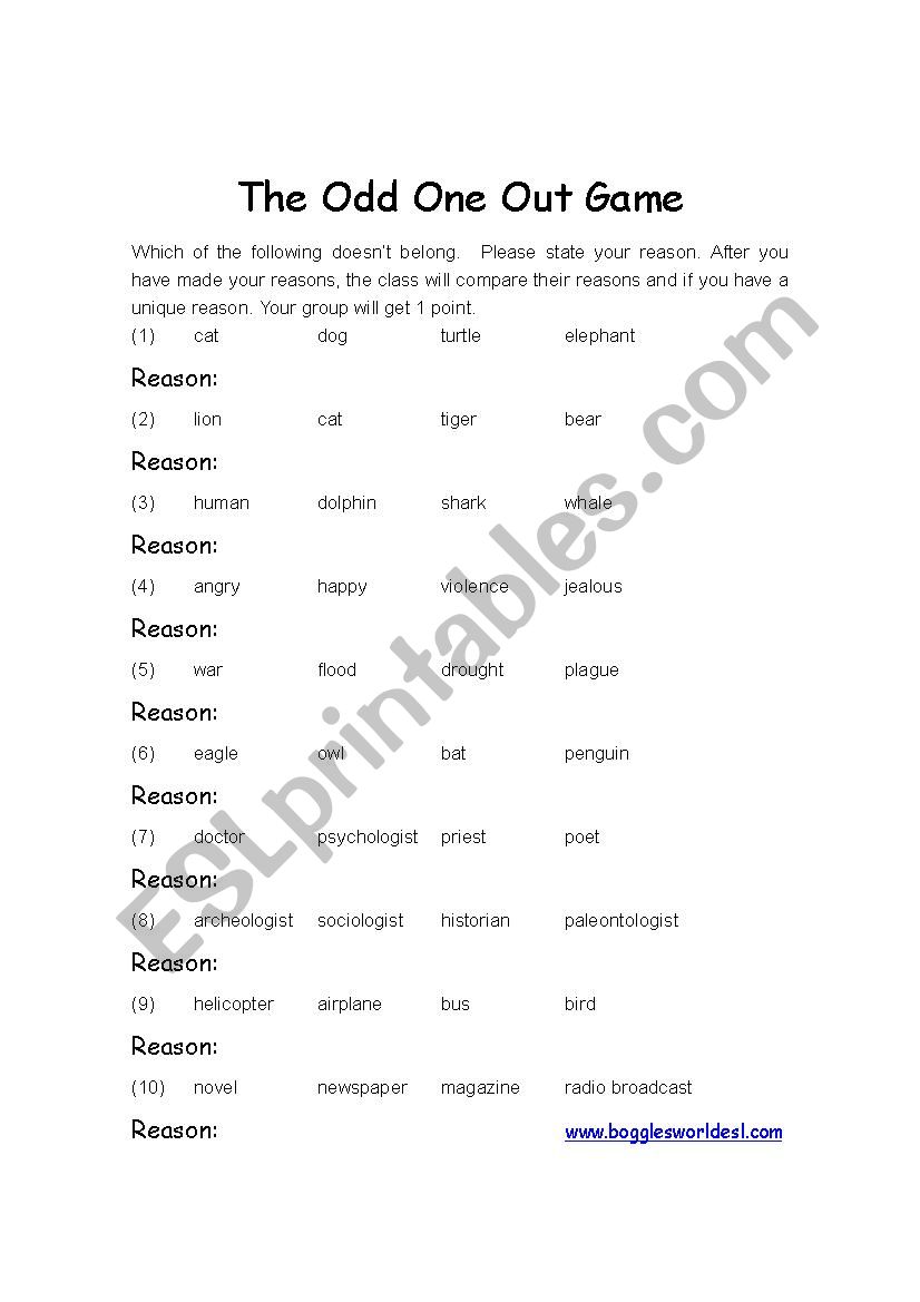 Odd One Out  worksheet
