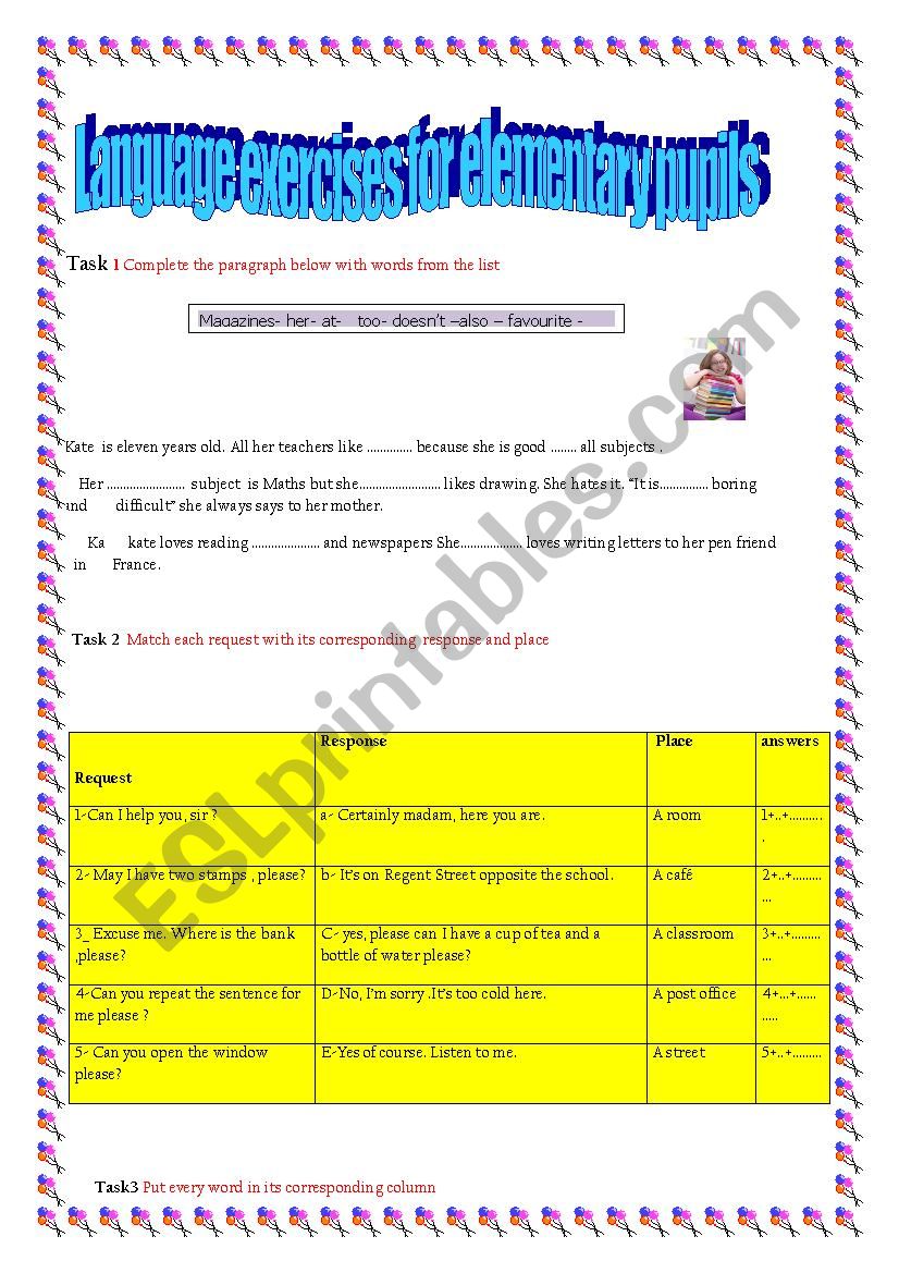 language exercises for elementary pupils