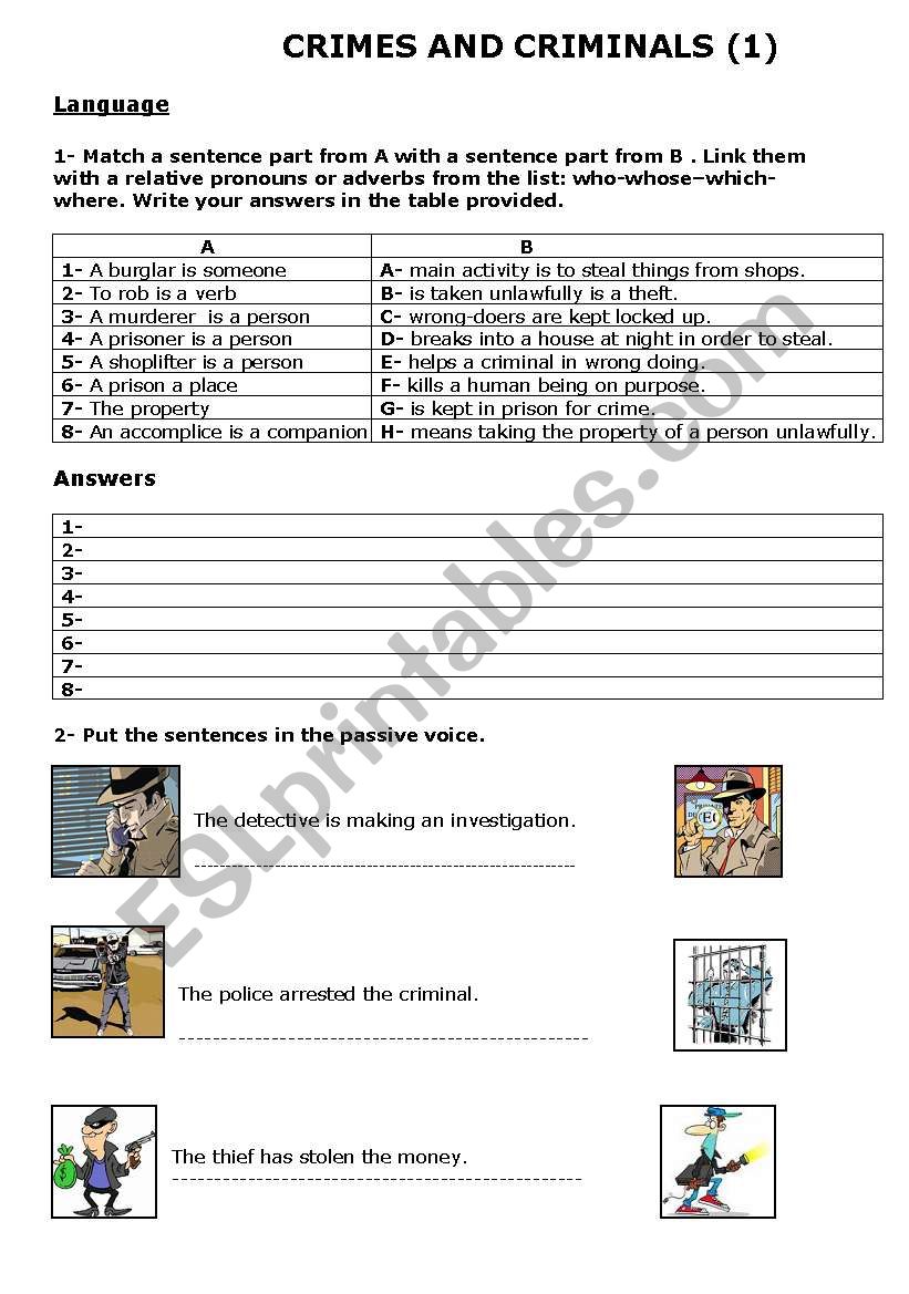 Crimes and criminals worksheet