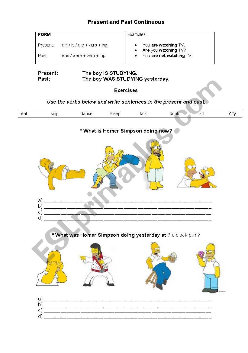 Present and Past continuous worksheet