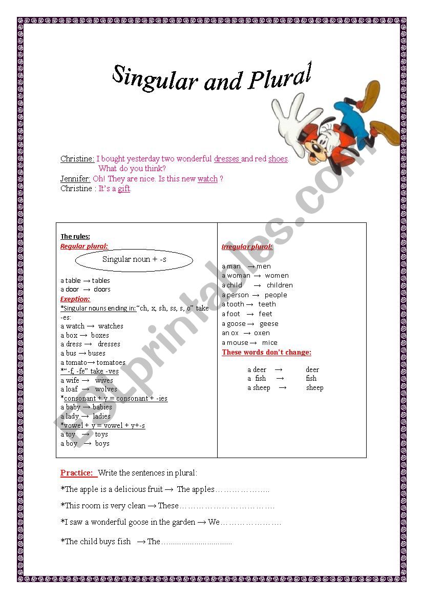 singular and plural worksheet