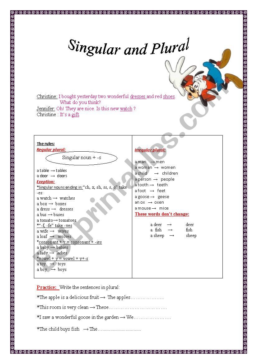 singular and plural worksheet