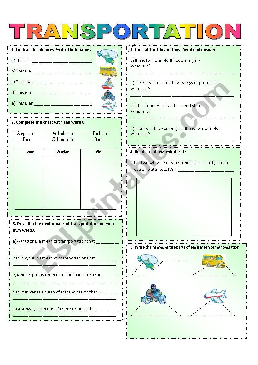 TRANSPORTATION worksheet