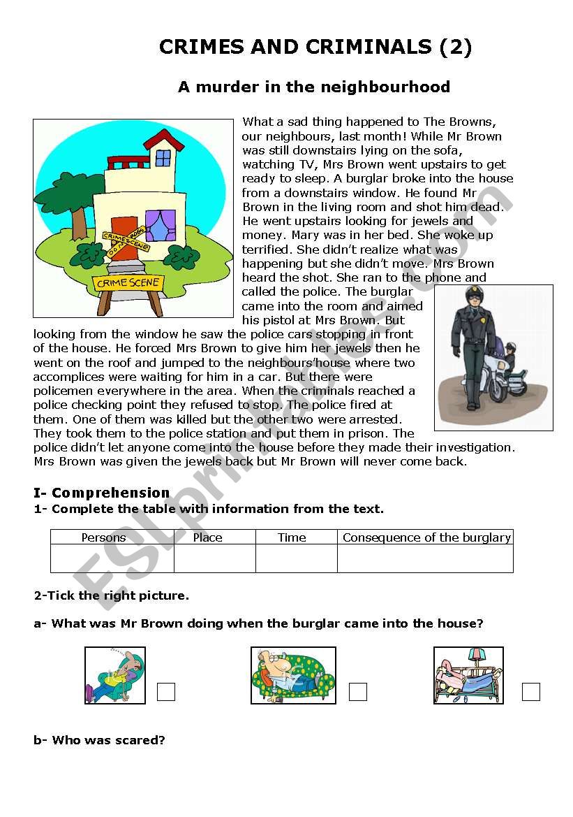 Crimes and criminals worksheet