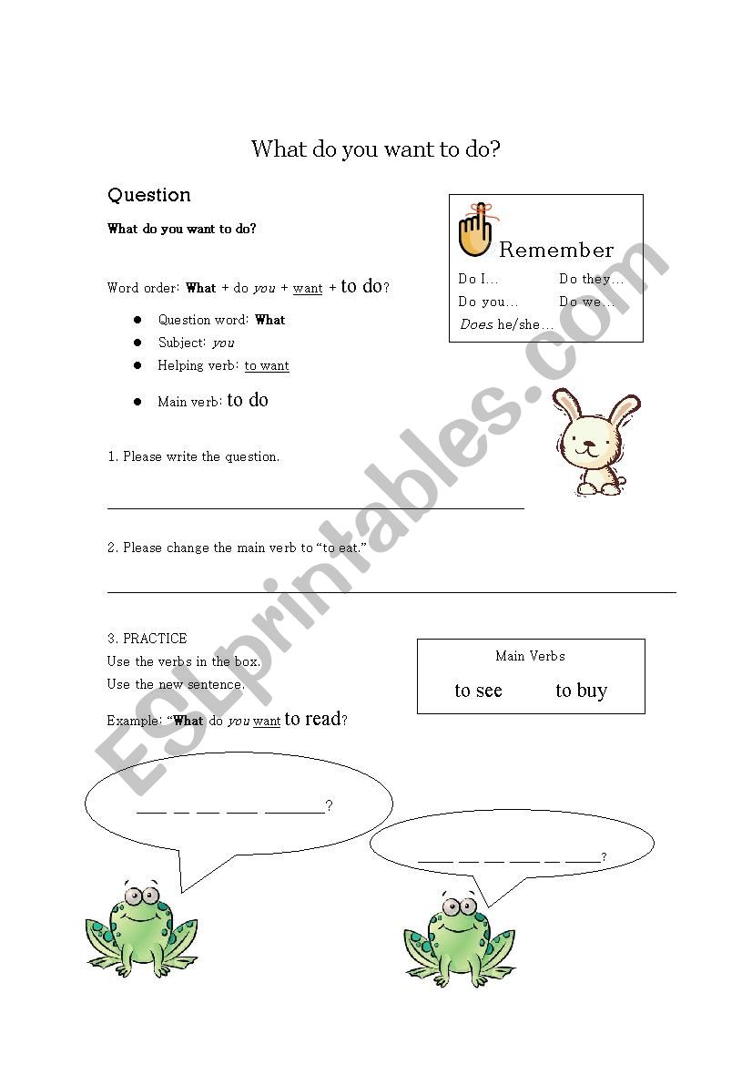 What do you want to do? worksheet