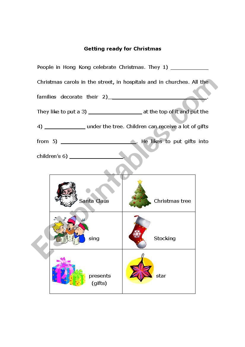 Getting ready for Xmas worksheet