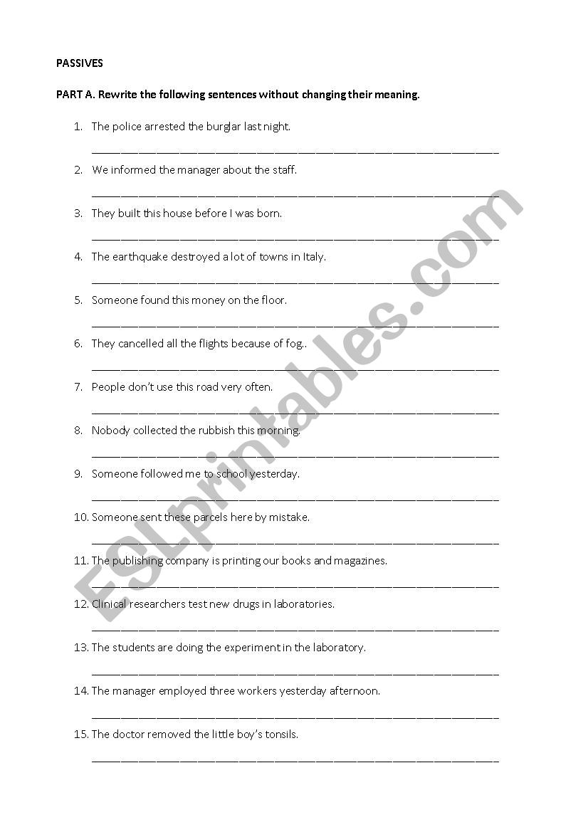 Passive practice worksheet