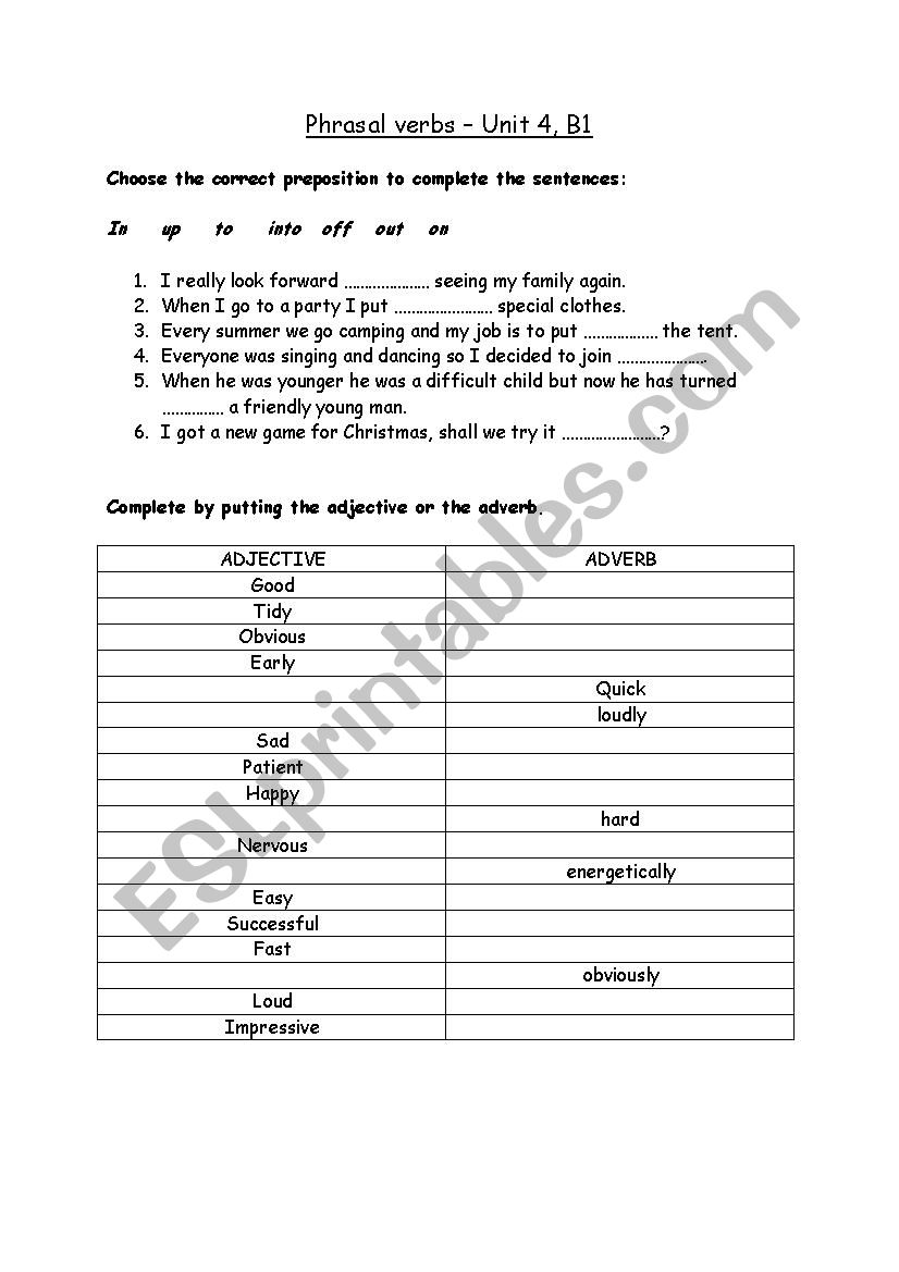Vocabulary and phrasal verbs worksheet