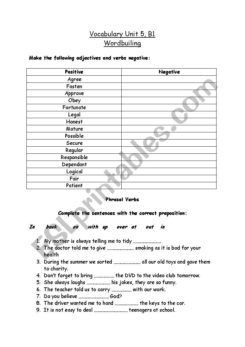 Word building worksheet