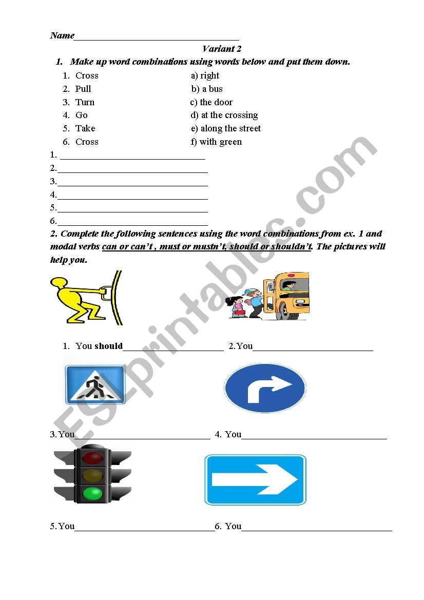 Traffic signs worksheet