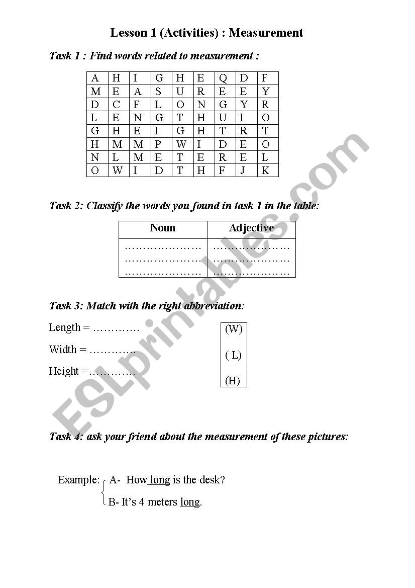 measurement worksheet