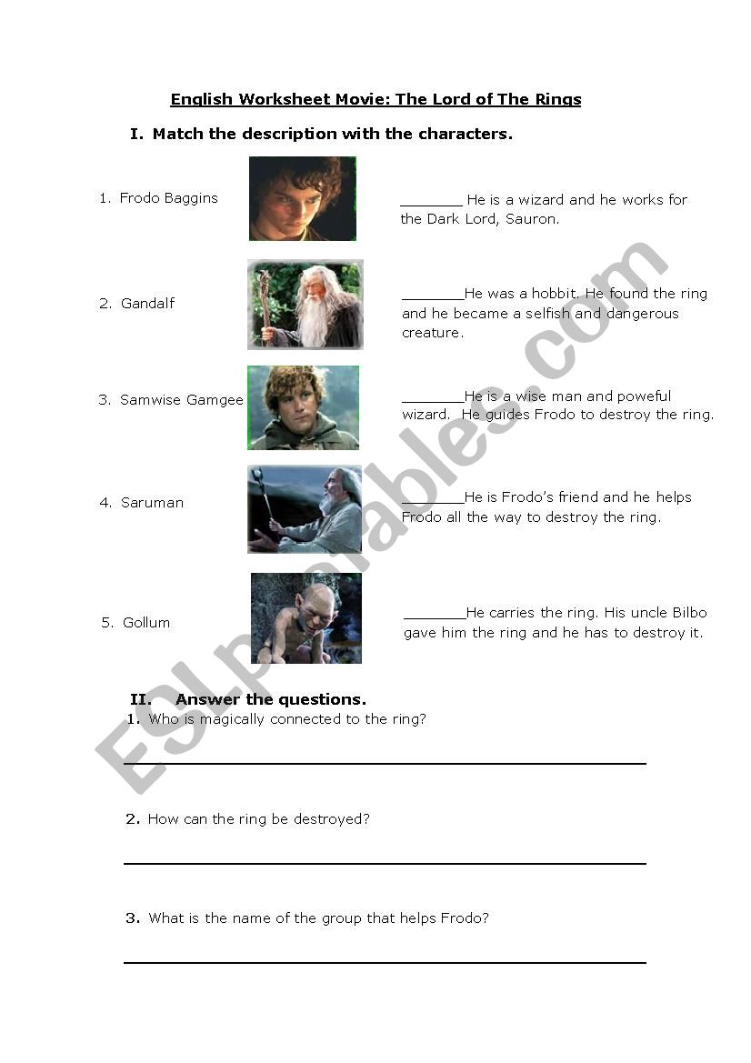 The Lord of the Rings Movie worksheet