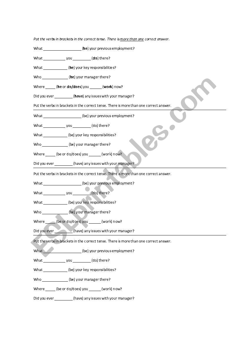 Employment worksheet