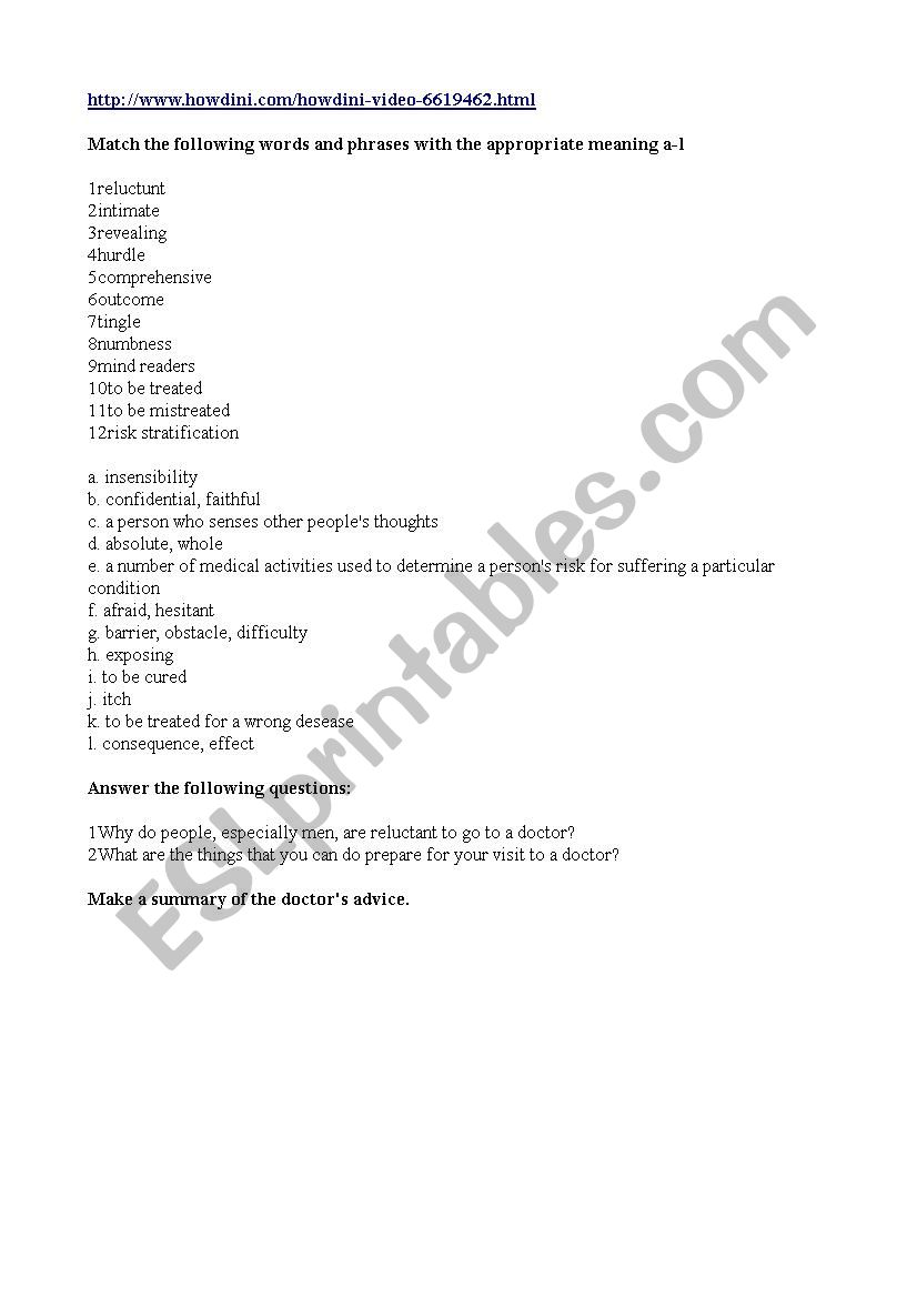 How to talk to your doctor. Video comprehension task. Advanced level