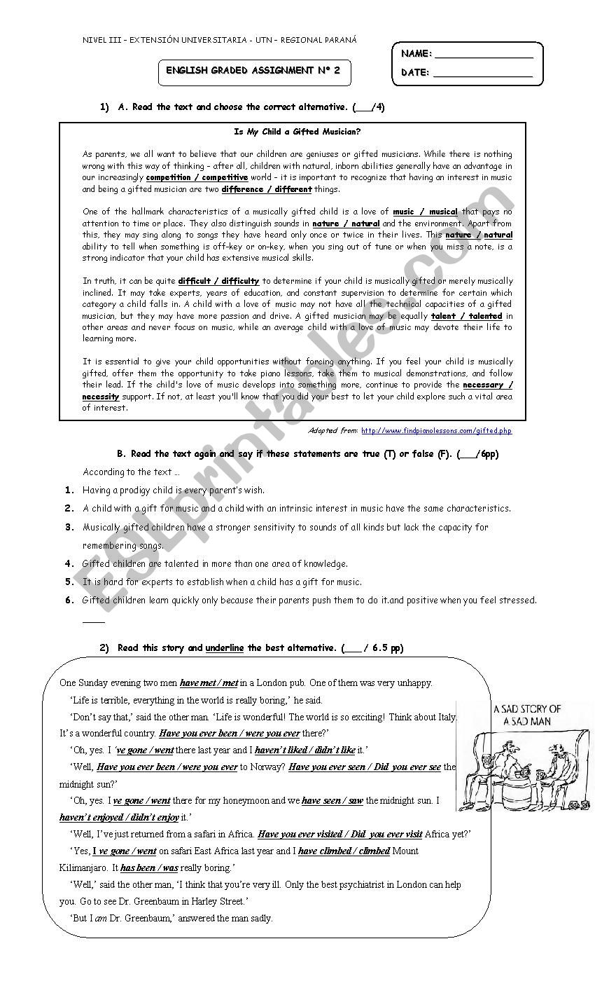 progress test worksheet