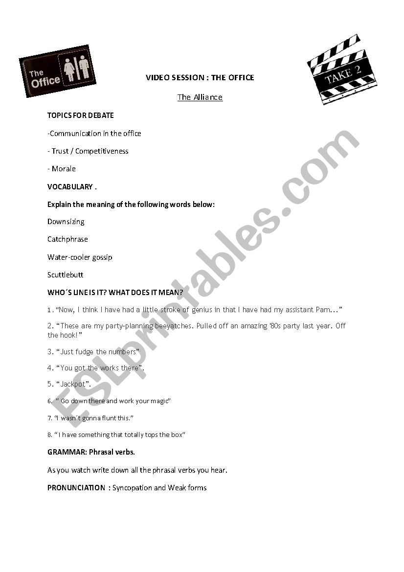 The office - The alliance worksheet