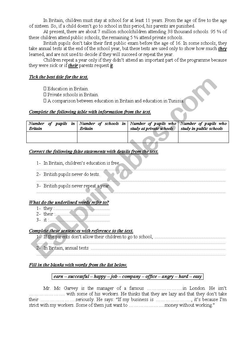 9th Form Worksheet 39 worksheet