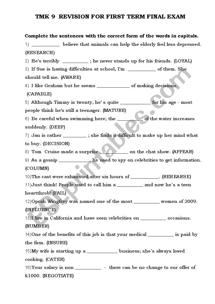 WORD FORMATION worksheet