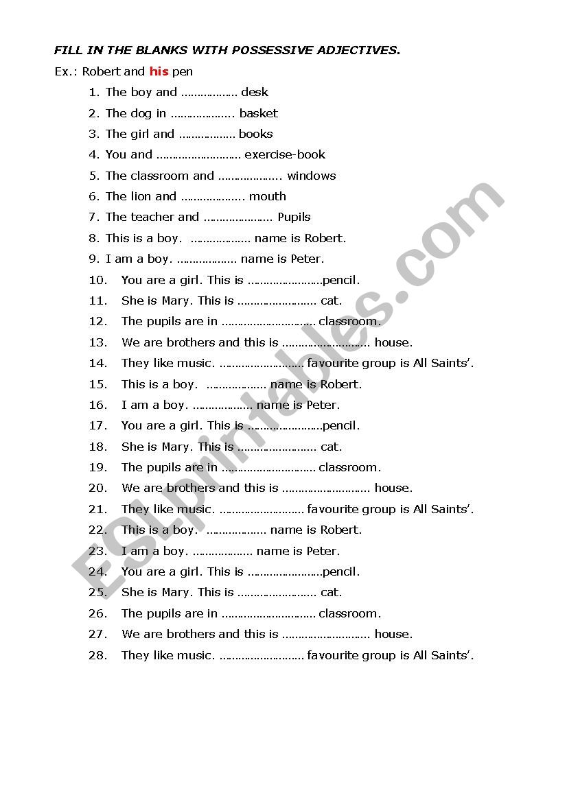 POSSESSIVE ADJECTIVES worksheet