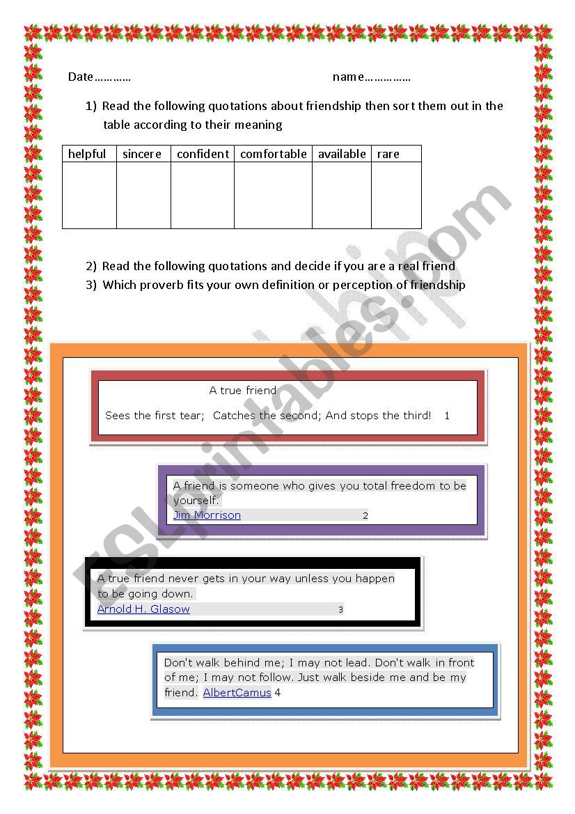 friendship worksheet