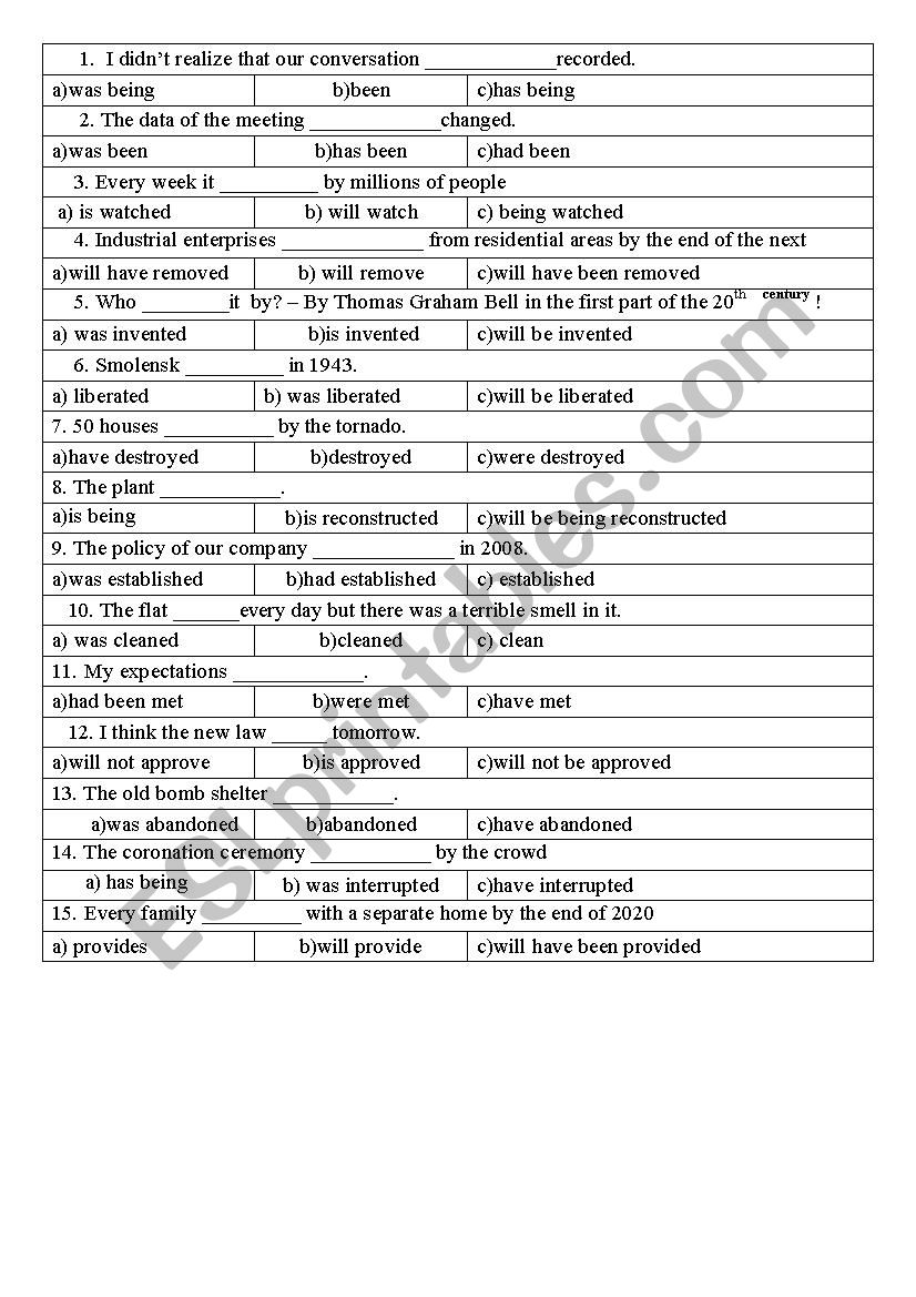 Passive _ Multiple Choice worksheet