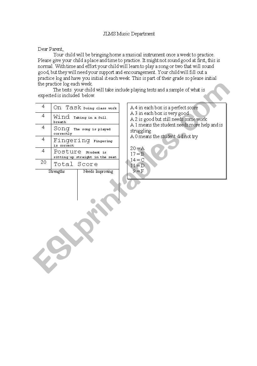 letter to parents worksheet