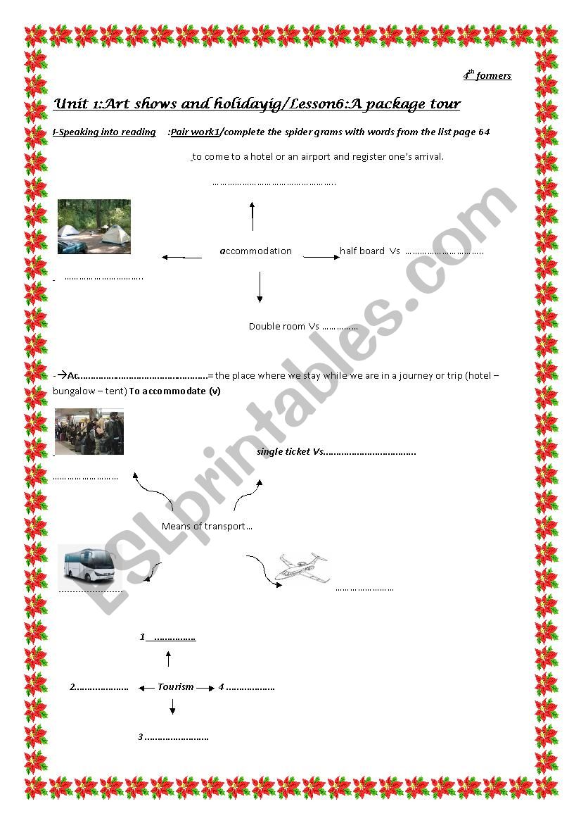  unit 1:lesson 6 package tours