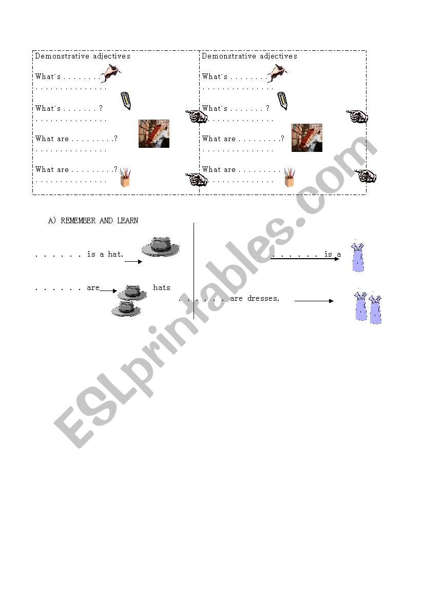 Demonstrative adjectives worksheet