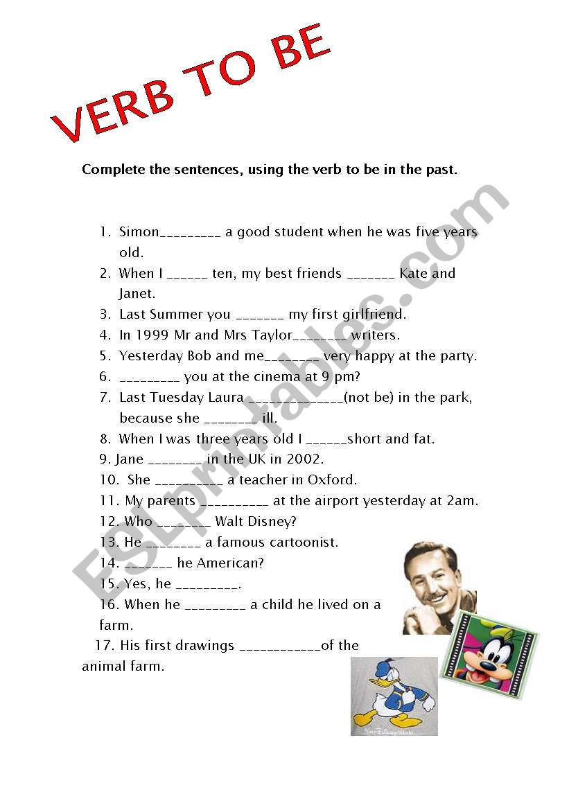 Past of to be worksheet