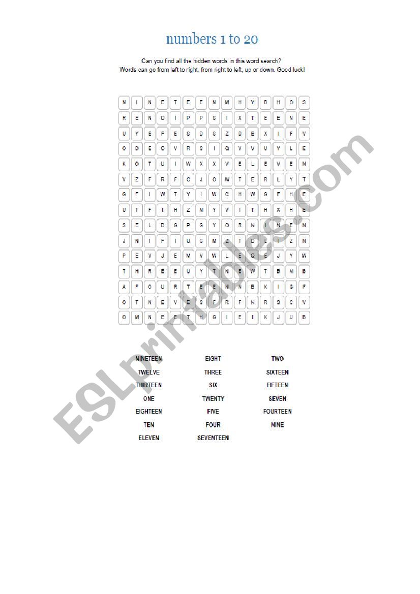 numbers word search from 1 to 20