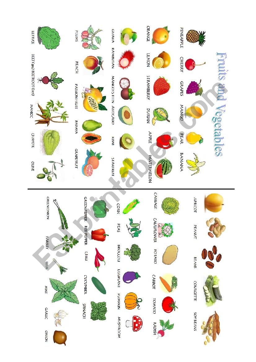 FRUIT AND VEGETABLES worksheet