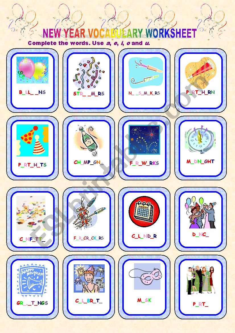 New YearÂ´s Eve Vocabulary worksheet