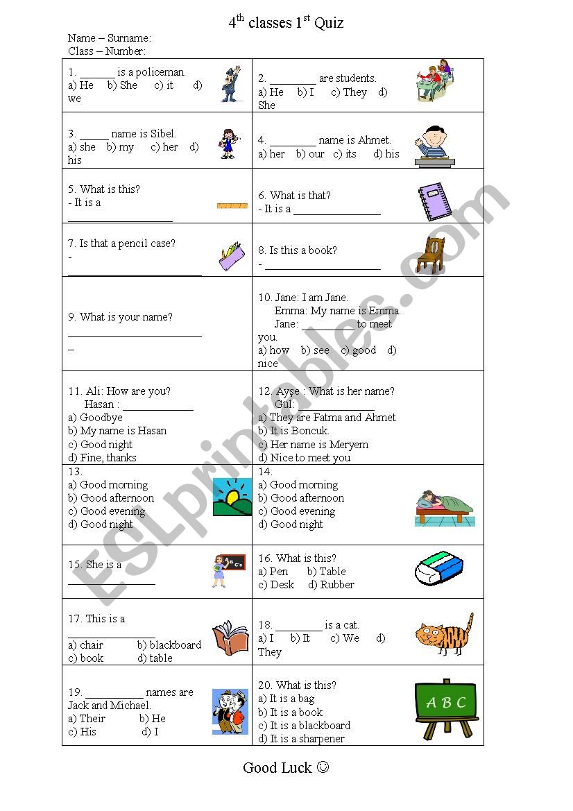 4th quiz worksheet