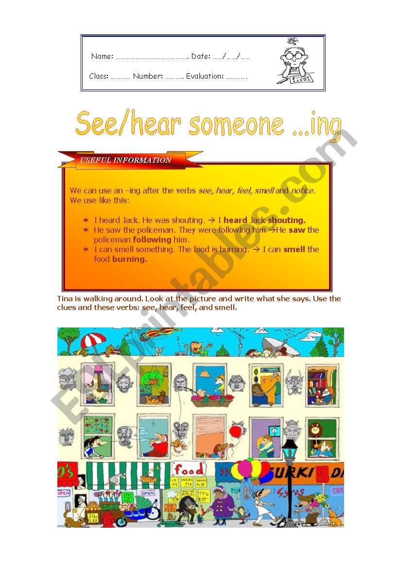 See/Hear someone...ing  worksheet