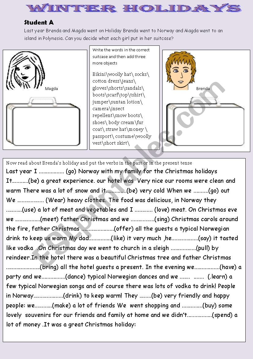 winter holidays worksheet