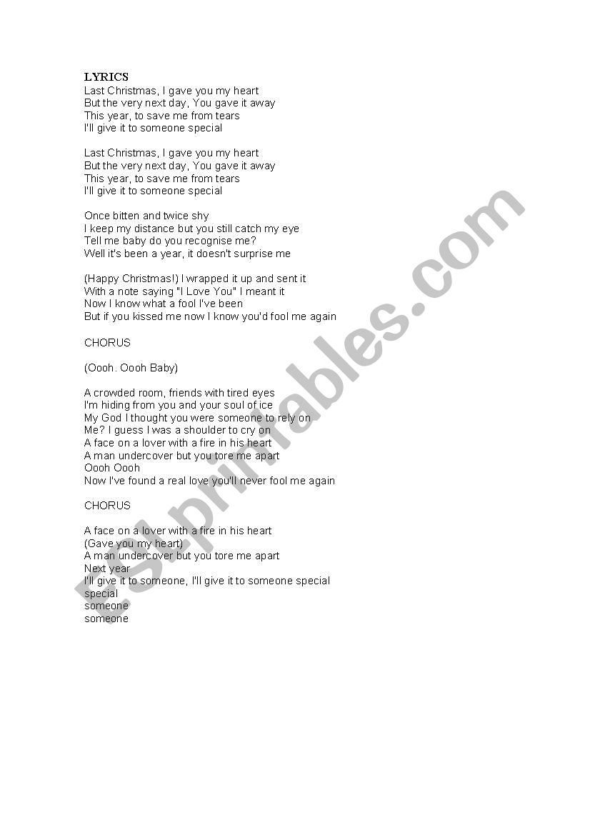 Last Christmas Wham Esl Worksheet By Matgus