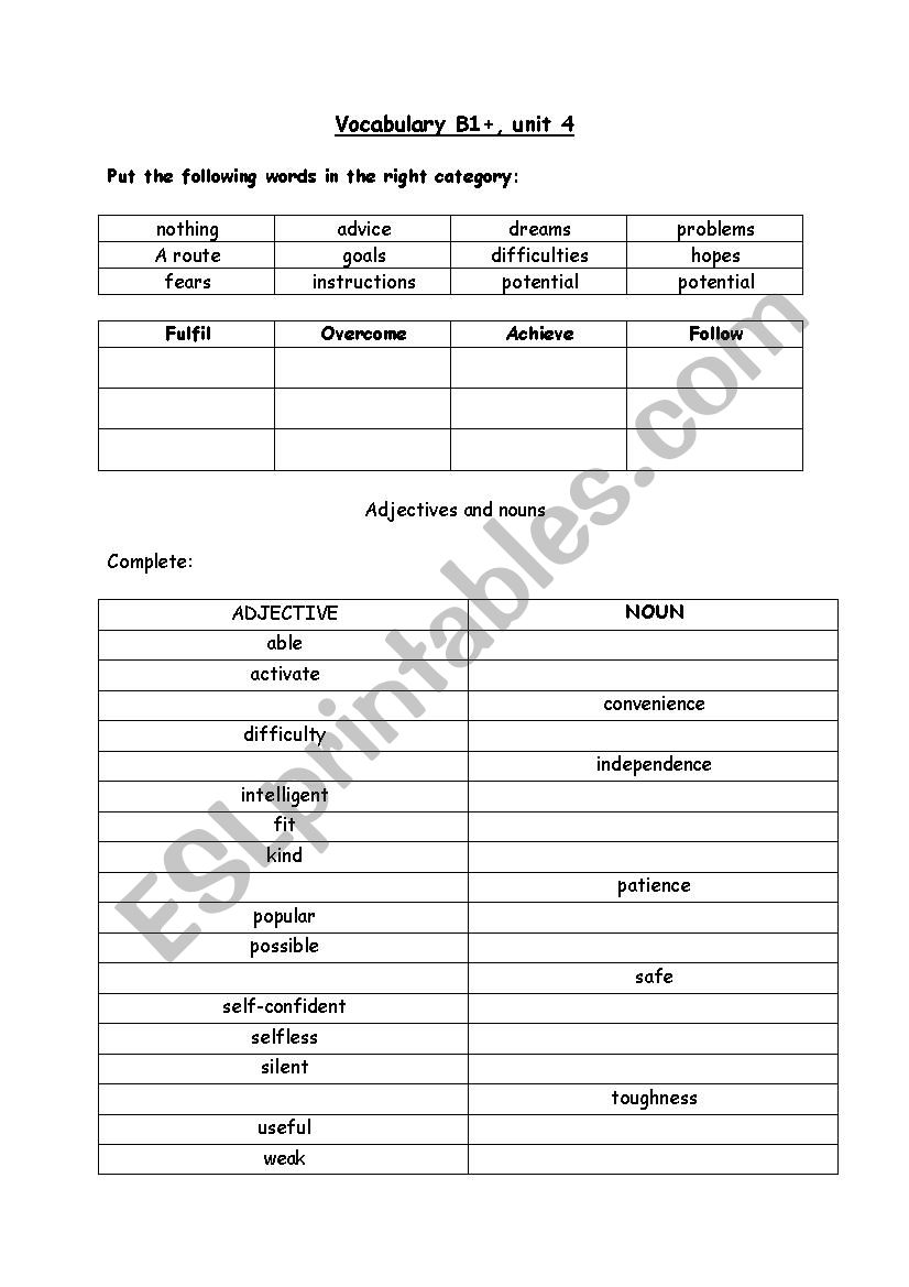 Verbs, adjectives, nouns worksheet