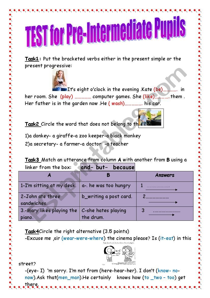 Test for Pre -intermediate pupils