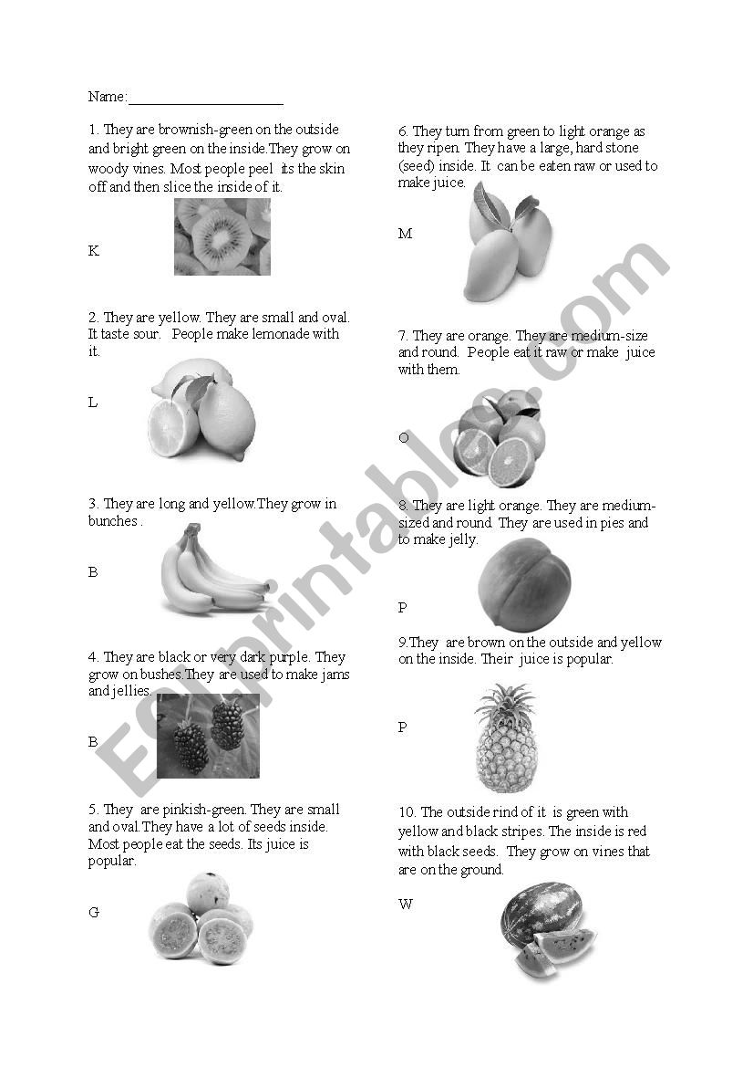 Fruits worksheet