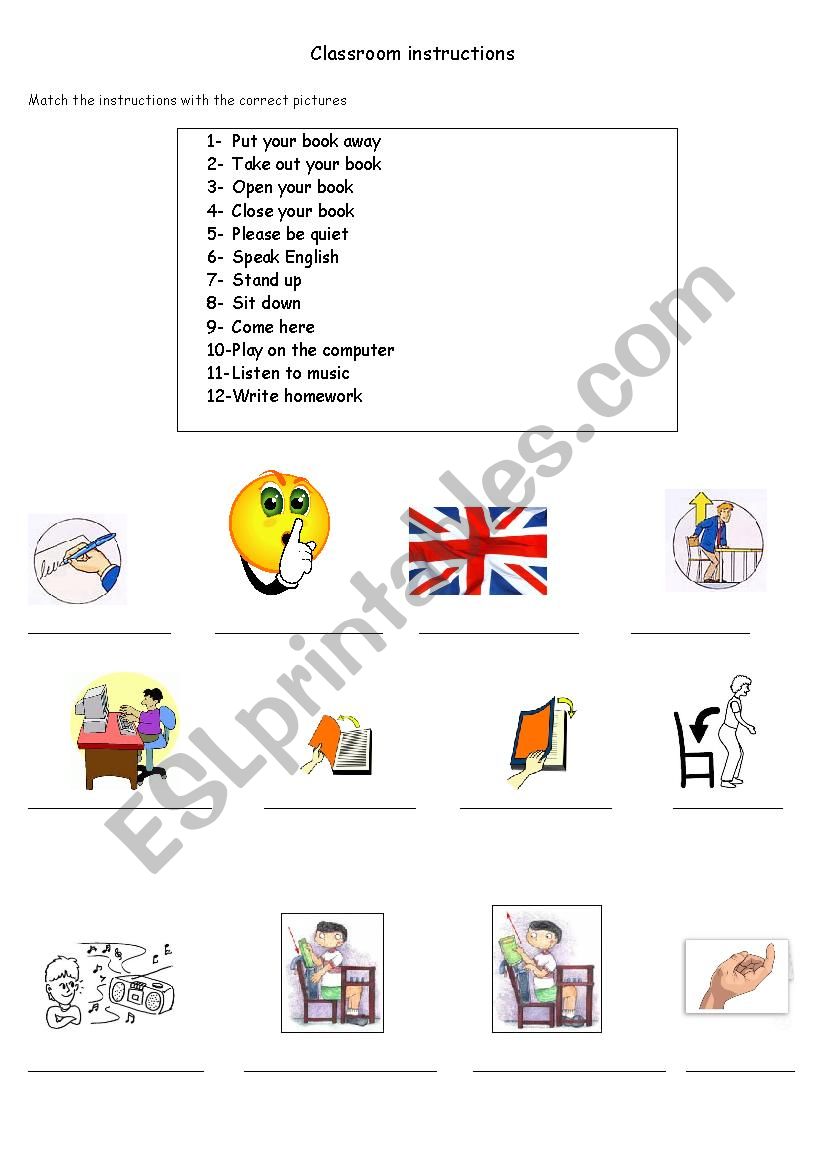 Classroom instructions worksheet