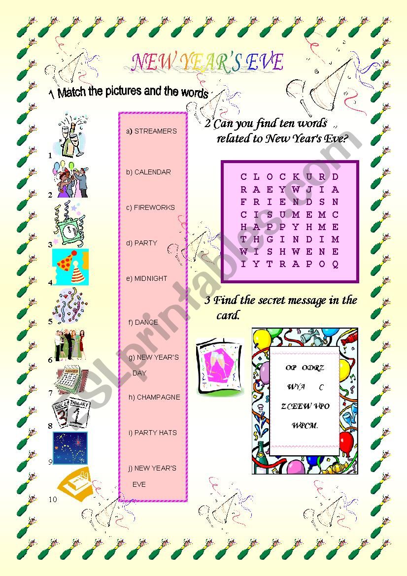 New Years Eve Games worksheet