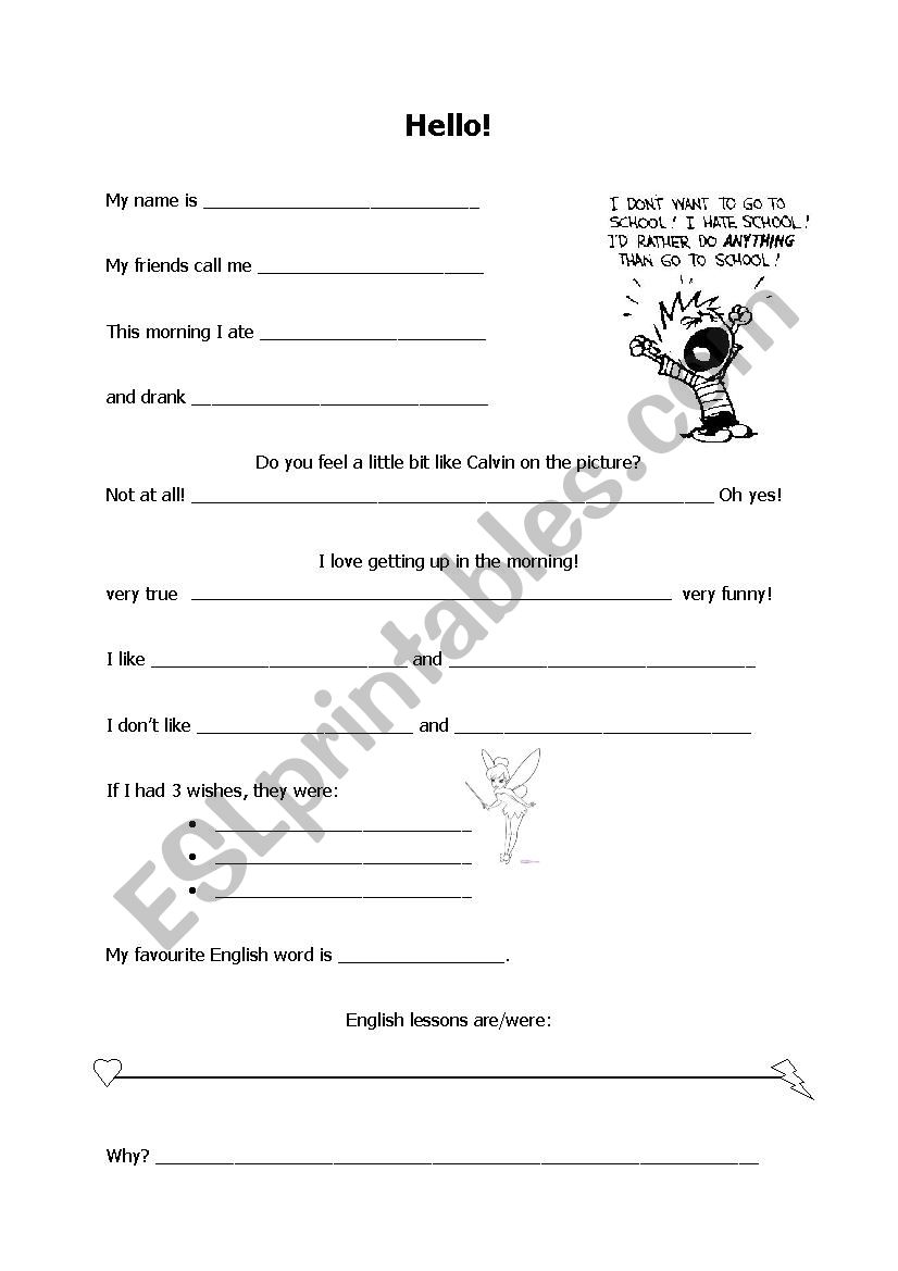 first lesson questionnaire worksheet