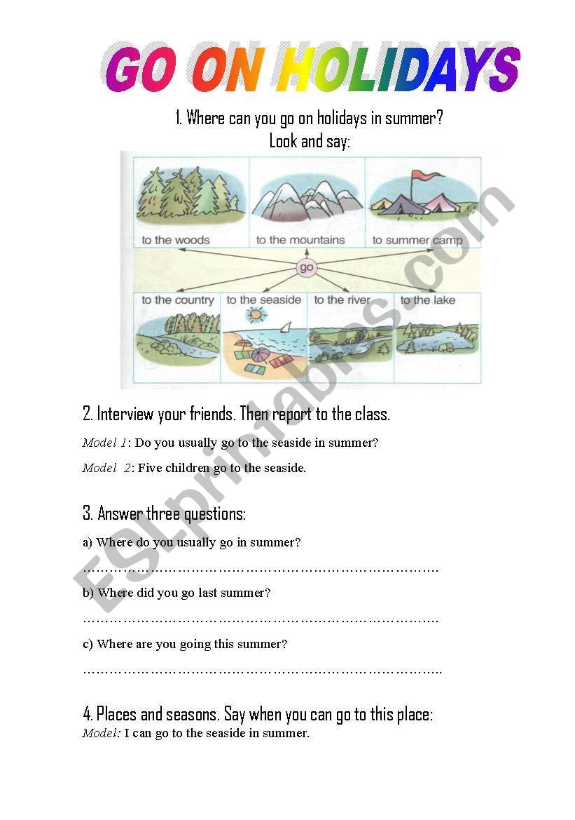 go on holidays worksheet