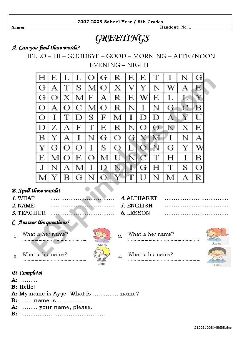 GREETINGS worksheet