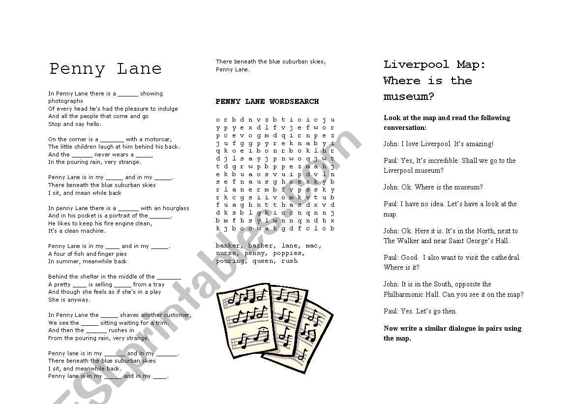 Penny Lane -The Beatles worksheet