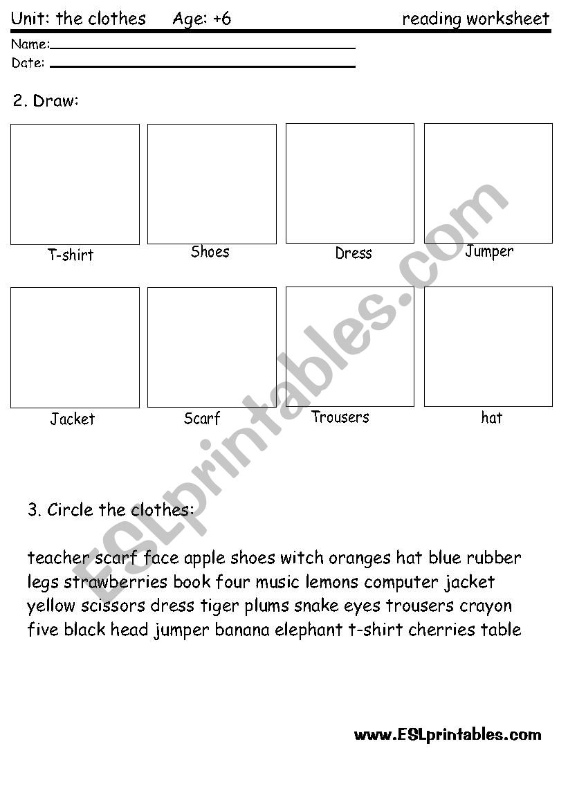 The clothes reading worksheet 2