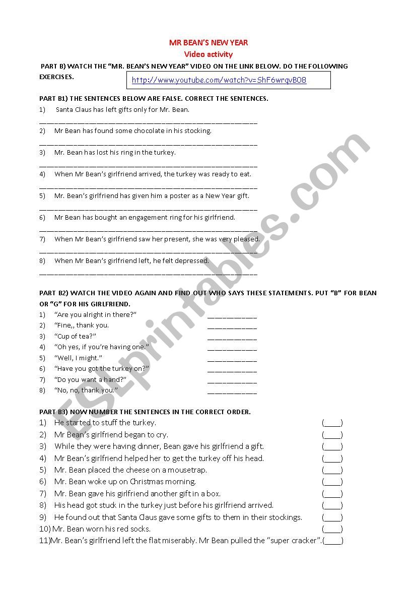 MR BEANÂ´S NEW YEAR worksheet