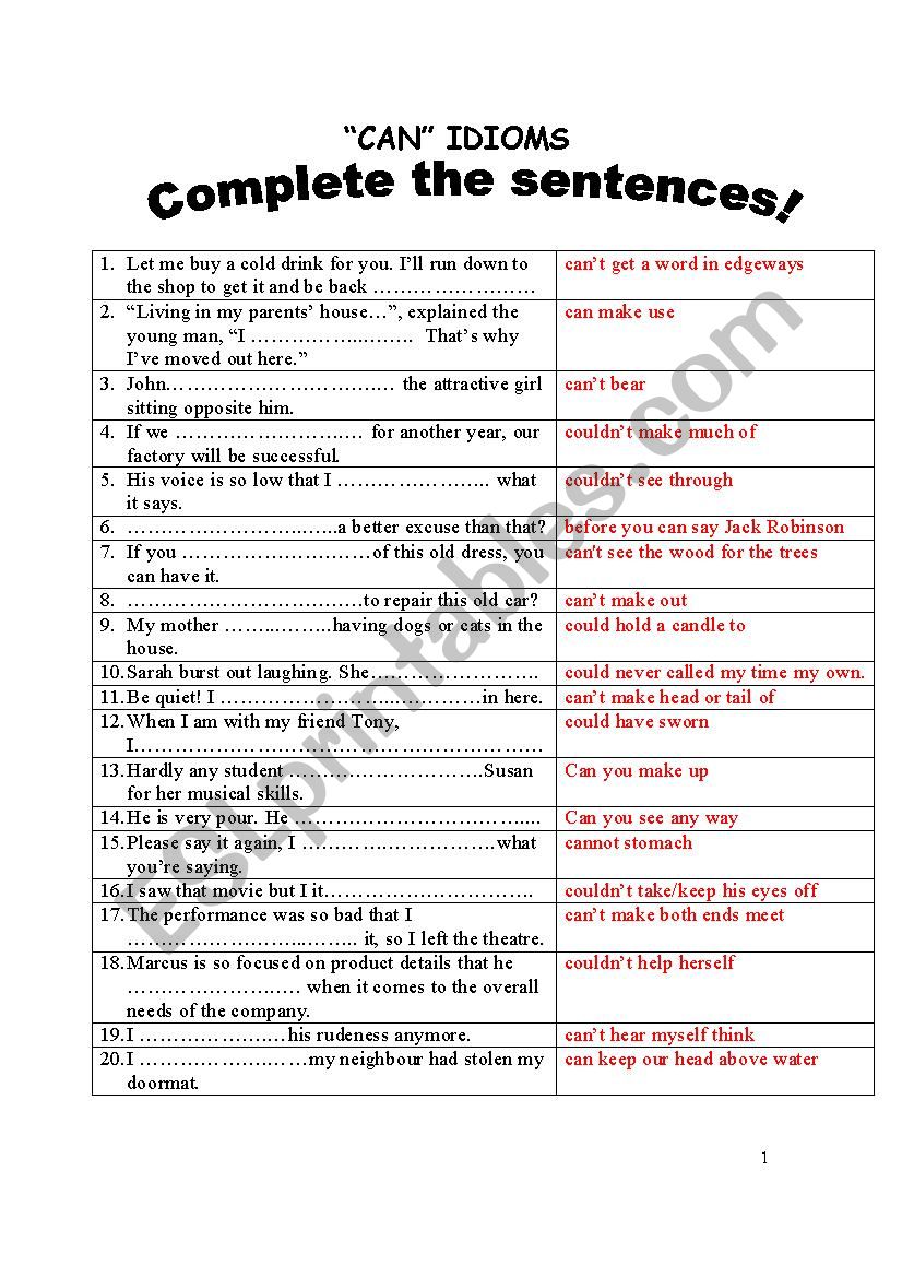 Idioms  worksheet